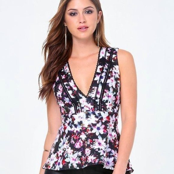 Bebe Floral Peplum Top Blouse size S - Picture 1 of 10